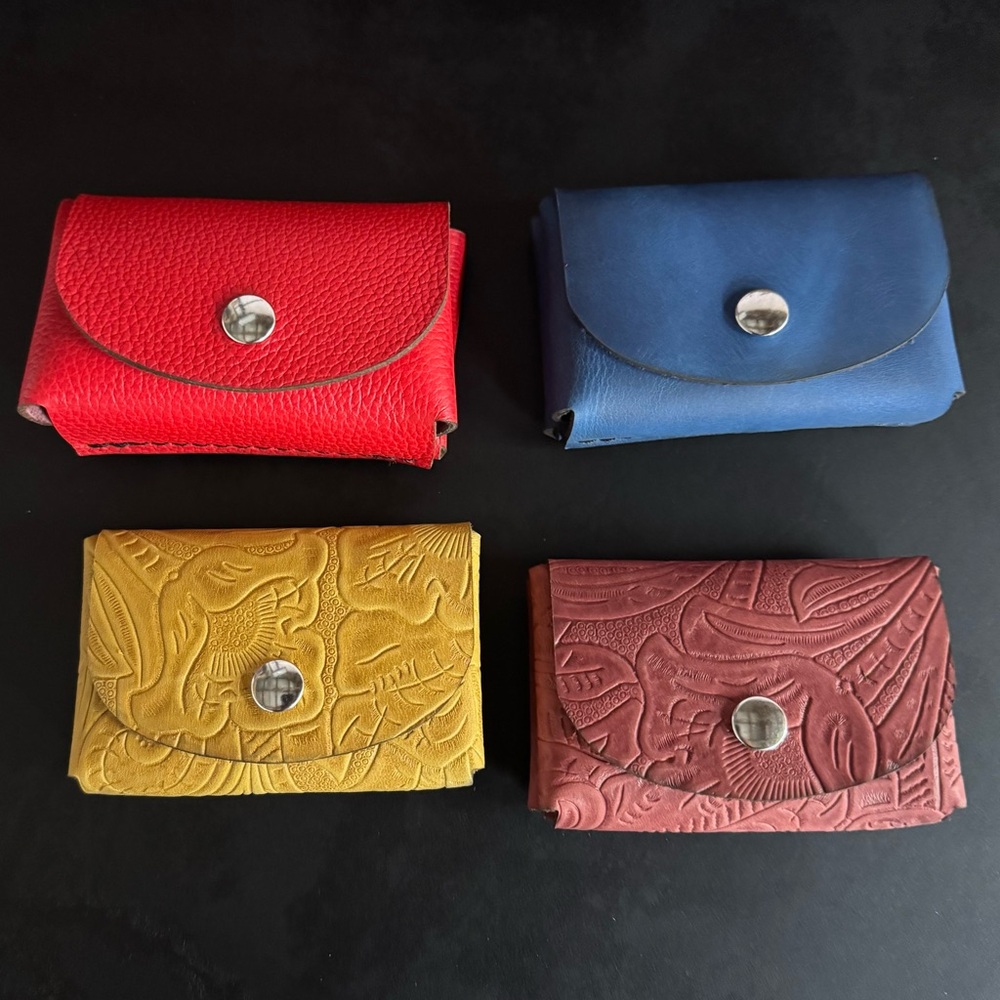 Leather card wallet double stack business card holder -embossed floral sage - Picture 11 of 11